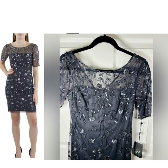 Adrianna Papell Gray Beaded Sheath Dress Size 0 New with Tags NWT - Picture 2 of 10